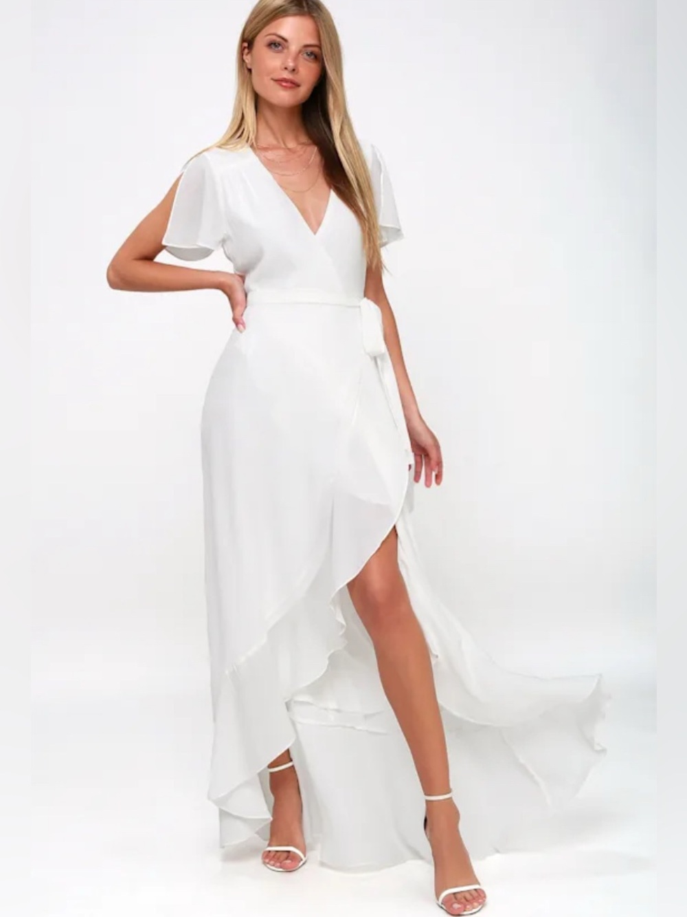Lulus Magic Moment White Wrap Maxi Dress XS